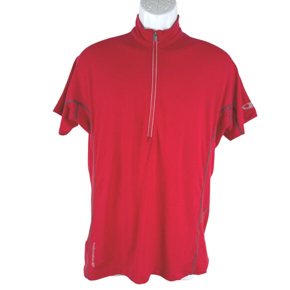 icebreaker GT Go Tiger 1/2 Zip Top Mens Large‎ Red Short Sleeve TP-3369 - Picture 1 of 10